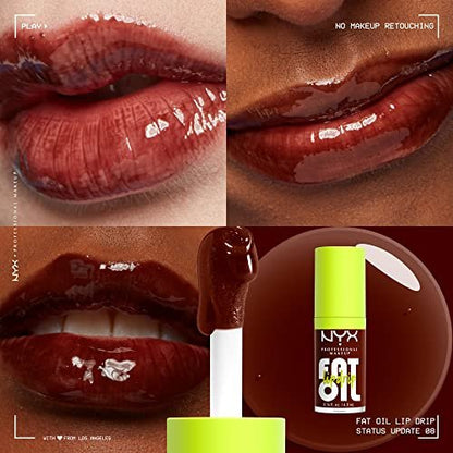 NYX PROFESSIONAL MAKEUP Fat Oil Lip Drip - Moisturizing Lip Oil Gloss, Vegan Tinted Formula, Up to 12 HR Hydration - Status Update (Rich Chocolate)