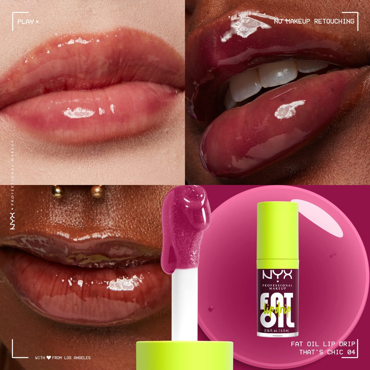 NYX PROFESSIONAL MAKEUP Fat Oil Lip Drip - Moisturizing Lip Oil Gloss, Vegan Tinted Formula, Up to 12 HR Hydration - That's Chic (Deep Berry) - görsel 4