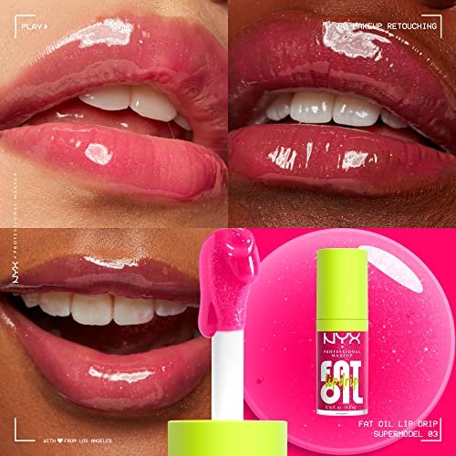 NYX PROFESSIONAL MAKEUP Fat Oil Lip Drip - Supermodel (Shimmering Magenta) | Moisturizing Lip Oil Gloss | Vegan Tinted Formula | Up to 12 HR Hydration - görsel 6