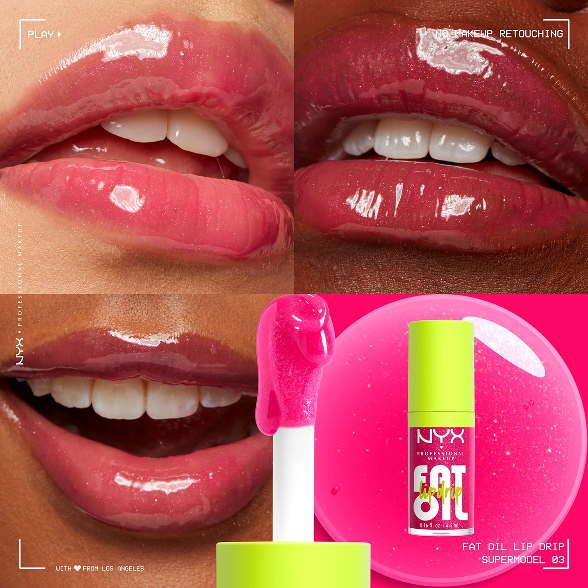 NYX PROFESSIONAL MAKEUP Fat Oil Lip Drip - Supermodel (Shimmering Magenta) | Moisturizing Lip Oil Gloss | Vegan Tinted Formula | Up to 12 HR Hydration - görsel 5
