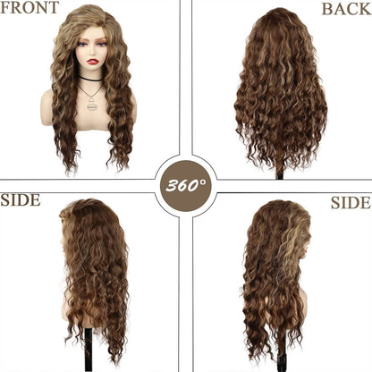 GNIMEGIL Long Wavy Wigs for Women - Brown Mixed Blonde Ombre Curly Wig with Loose Part Wave Fluffy Hairline Natural Looking Synthetic Hair for Daily Party Halloween Costume