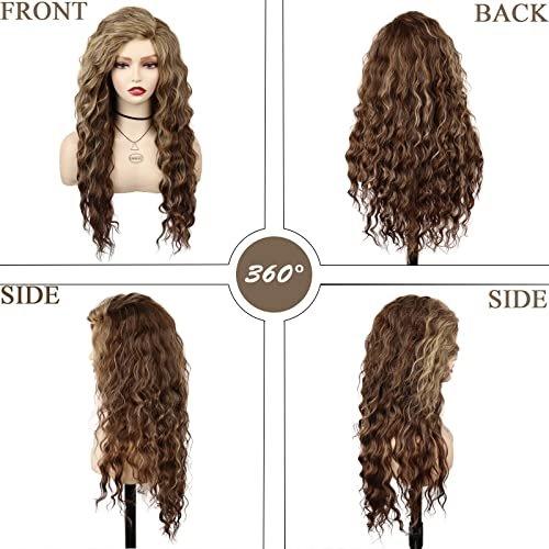 GNIMEGIL Long Wavy Wigs for Women - Brown Mixed Blonde Ombre Curly Wig with Loose Part Wave Fluffy Hairline Natural Looking Synthetic Hair for Daily Party Halloween Costume - görsel 8