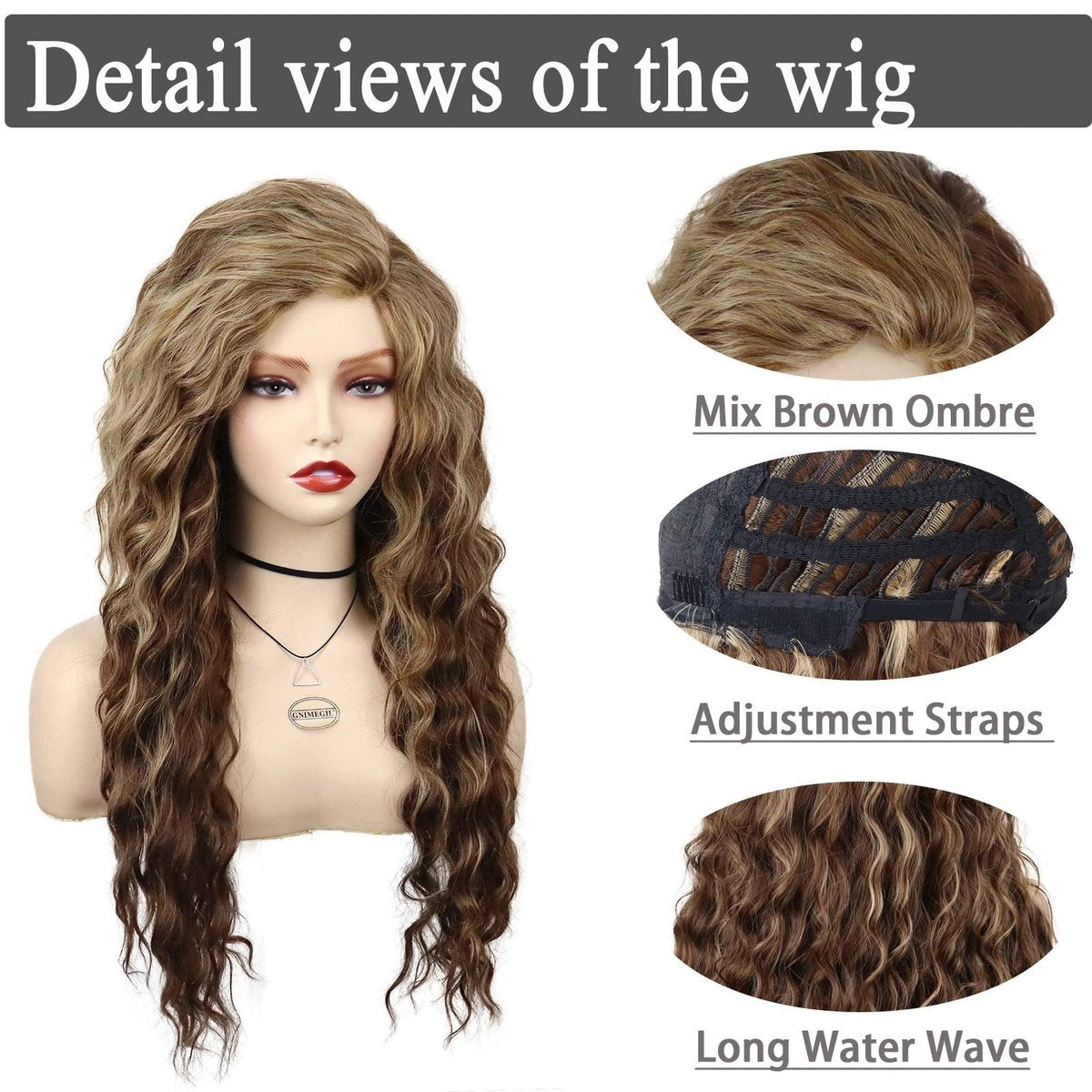 GNIMEGIL Long Wavy Wigs for Women - Brown Mixed Blonde Ombre Curly Wig with Loose Part Wave Fluffy Hairline Natural Looking Synthetic Hair for Daily Party Halloween Costume - görsel 5