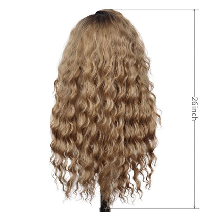 GNIMEGIL 26 Inch Long Brown Curly Wigs for Women - Ombre Brown Black Roots, Layered Fluffy Daily 80s Costume Wig, Loose Hair Halloween Party Wig, Synthetic