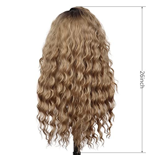 GNIMEGIL 26 Inch Long Brown Curly Wigs for Women - Ombre Brown Black Roots, Layered Fluffy Daily 80s Costume Wig, Loose Hair Halloween Party Wig, Synthetic - görsel 4