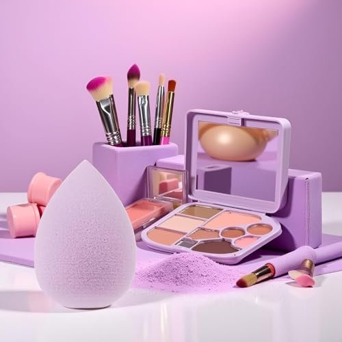 6-Piece Mini Makeup Sponge Set – Small Black Beauty Blender for Foundation, Concealer, Powder, Highlight & Eye Shadow (Purple) - görsel 4