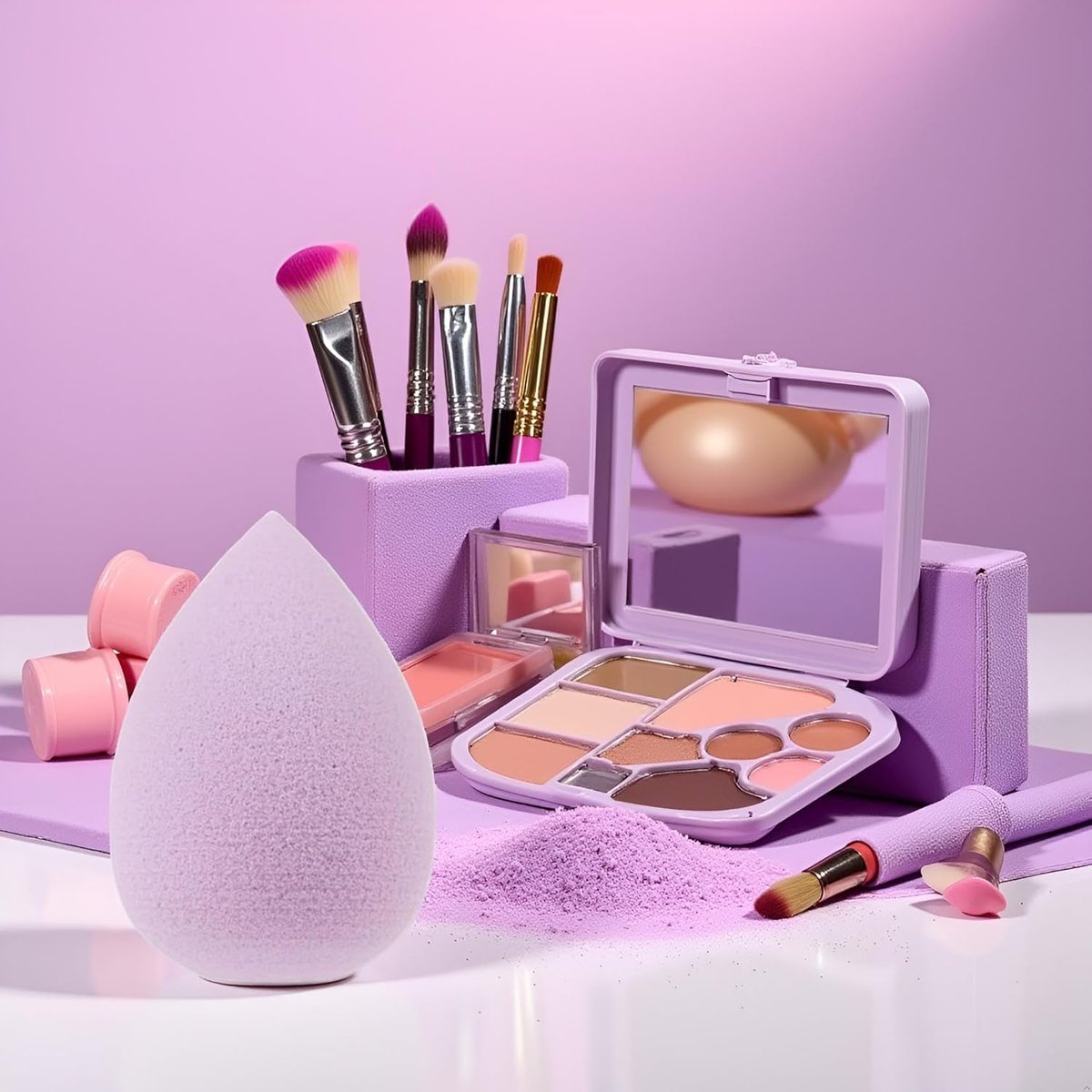 6-Piece Mini Makeup Sponge Set – Small Black Beauty Blender for Foundation, Concealer, Powder, Highlight & Eye Shadow (Purple) - görsel 3