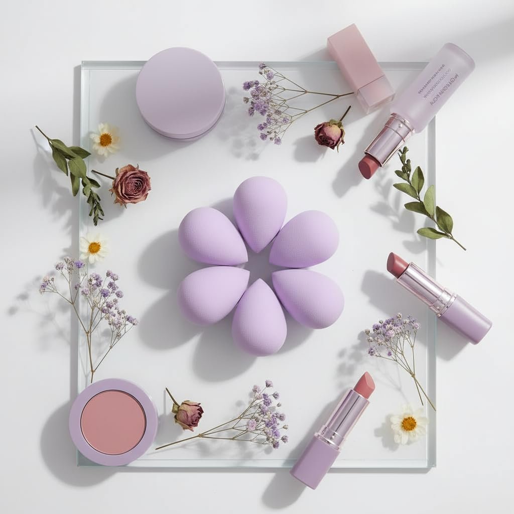 6-Piece Mini Makeup Sponge Set – Small Black Beauty Blender for Foundation, Concealer, Powder, Highlight & Eye Shadow (Purple) - görsel 11