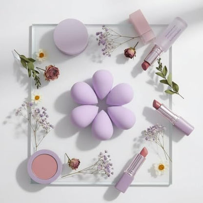 6-Piece Mini Makeup Sponge Set – Small Black Beauty Blender for Foundation, Concealer, Powder, Highlight & Eye Shadow (Purple)
