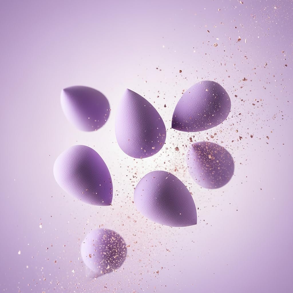 6-Piece Mini Makeup Sponge Set – Small Black Beauty Blender for Foundation, Concealer, Powder, Highlight & Eye Shadow (Purple) - görsel 7