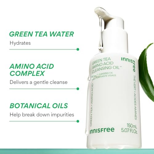 innisfree Green Tea Amino Acid Cleansing Oil – Hydrating Face Wash & Makeup Remover with Jojoba, 5.07 Fl Oz Avelisse
