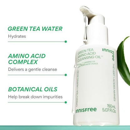 innisfree Green Tea Amino Acid Cleansing Oil – Hydrating Face Wash & Makeup Remover with Jojoba, 5.07 Fl Oz Avelisse