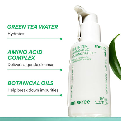 innisfree Green Tea Amino Acid Cleansing Oil – Hydrating Face Wash & Makeup Remover with Jojoba, 5.07 Fl Oz Avelisse