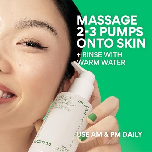 innisfree Green Tea Amino Acid Cleansing Oil – Hydrating Face Wash & Makeup Remover with Jojoba, 5.07 Fl Oz Avelisse