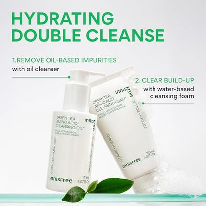 innisfree Green Tea Amino Acid Cleansing Oil – Hydrating Face Wash & Makeup Remover with Jojoba, 5.07 Fl Oz Avelisse