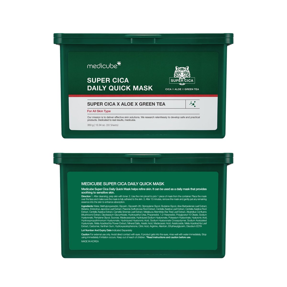Medicube Super Cica Daily Quick Facial Masks - 30 Sheets, 88% Cica, Soothing & Hydrating, Vegan, Korean Skincare Avelisse