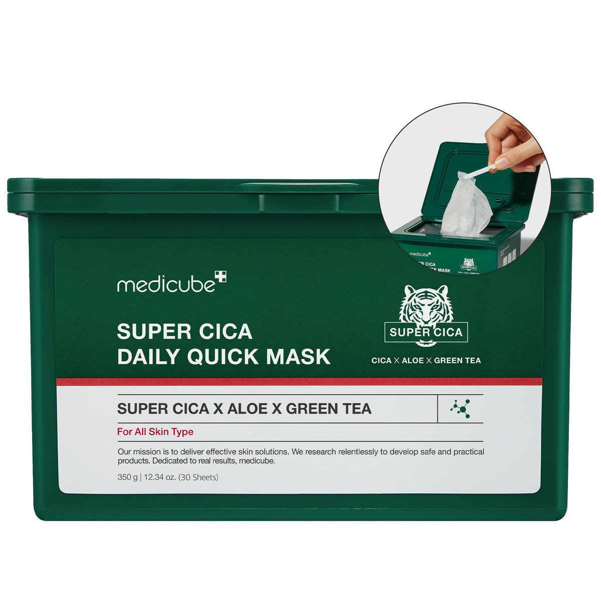 Medicube Super Cica Daily Quick Facial Masks - 30 Sheets, 88% Cica, Soothing & Hydrating, Vegan, Korean Skincare Avelisse