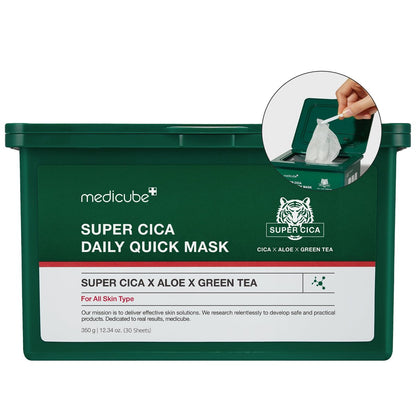 Medicube Super Cica Daily Quick Facial Masks - 30 Sheets, 88% Cica, Soothing & Hydrating, Vegan, Korean Skincare Avelisse