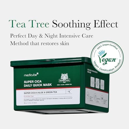 Medicube Super Cica Daily Quick Facial Masks - 30 Sheets, 88% Cica, Soothing & Hydrating, Vegan, Korean Skincare Avelisse