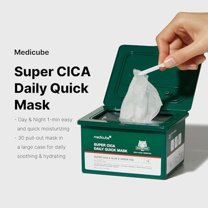 Medicube Super Cica Daily Quick Facial Masks - 30 Sheets, 88% Cica, Soothing & Hydrating, Vegan, Korean Skincare Avelisse