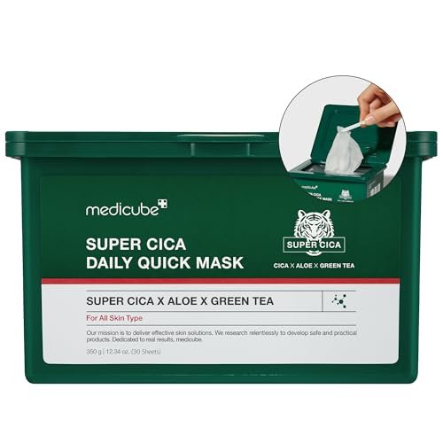 Medicube Super Cica Daily Quick Facial Masks - 30 Sheets, 88% Cica, Soothing & Hydrating, Vegan, Korean Skincare Avelisse