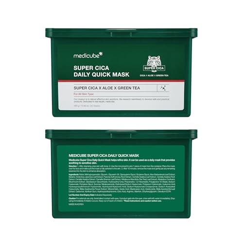 Medicube Super Cica Daily Quick Facial Masks - 30 Sheets, 88% Cica, Soothing & Hydrating, Vegan, Korean Skincare Avelisse