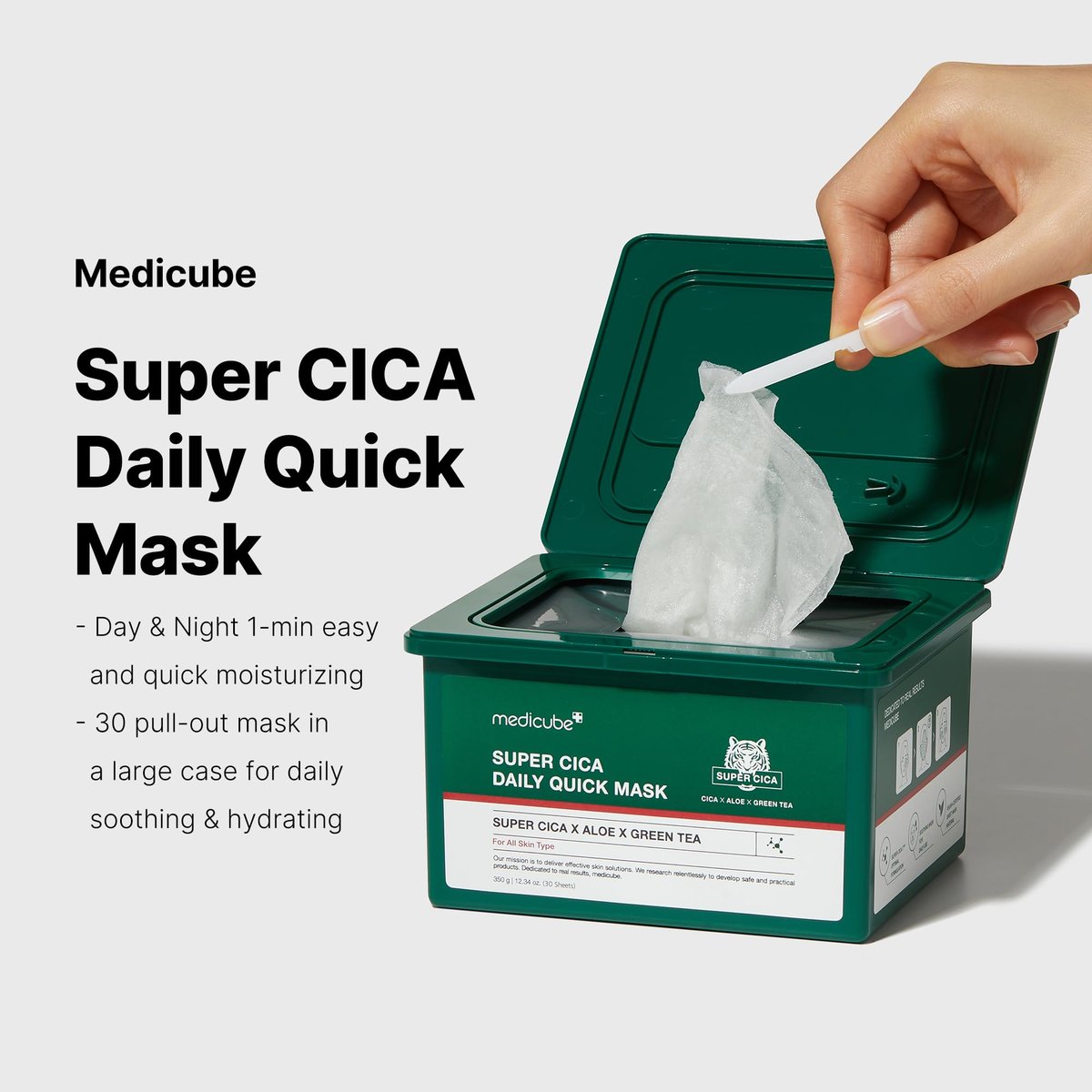Medicube Super Cica Daily Quick Facial Masks - 30 Sheets, 88% Cica, Soothing & Hydrating, Vegan, Korean Skincare Avelisse