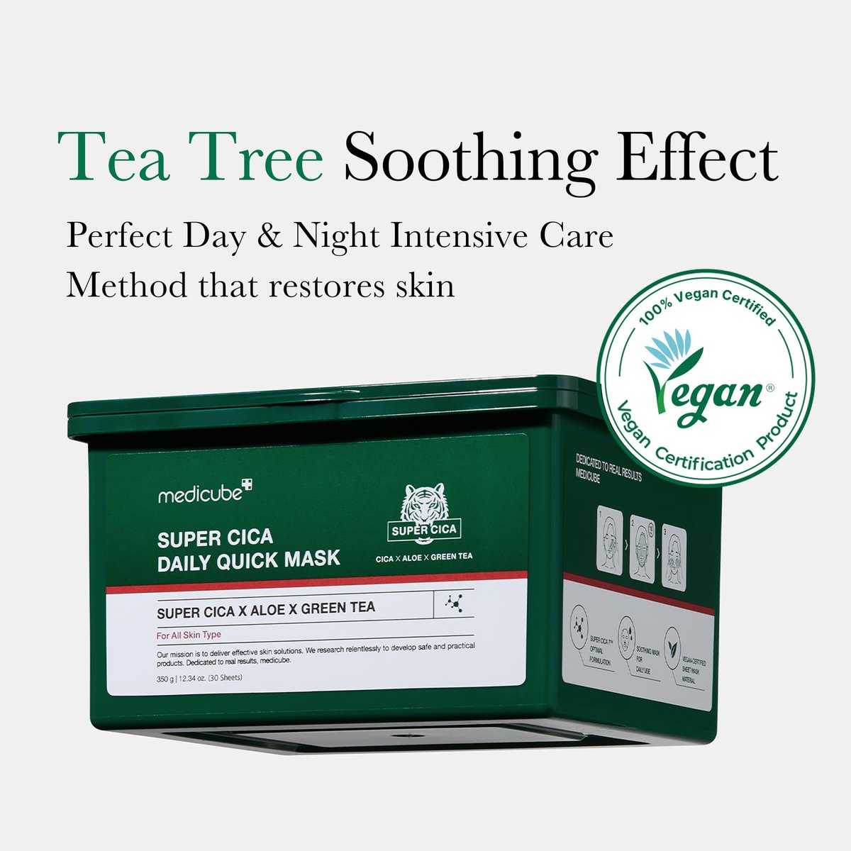 Medicube Super Cica Daily Quick Facial Masks - 30 Sheets, 88% Cica, Soothing & Hydrating, Vegan, Korean Skincare Avelisse