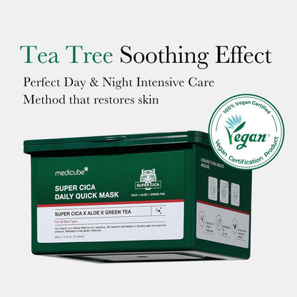 Medicube Super Cica Daily Quick Facial Masks - 30 Sheets, 88% Cica, Soothing & Hydrating, Vegan, Korean Skincare Avelisse