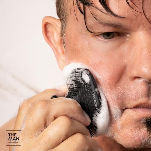 The Man Silicone Face Scrubber for Men – Gentle Exfoliator Face Massager – Removes Dead & Dry Skin – Facial Cleansing Brush (Black) Avelisse