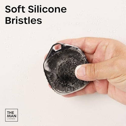 The Man Silicone Face Scrubber for Men – Gentle Exfoliator Face Massager – Removes Dead & Dry Skin – Facial Cleansing Brush (Black) Avelisse