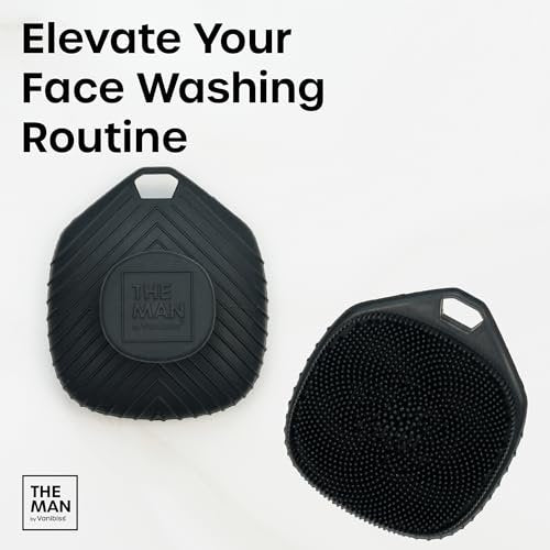 The Man Silicone Face Scrubber for Men – Gentle Exfoliator Face Massager – Removes Dead & Dry Skin – Facial Cleansing Brush (Black) Avelisse
