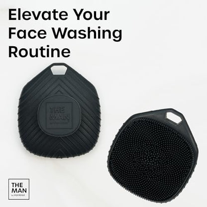 The Man Silicone Face Scrubber for Men – Gentle Exfoliator Face Massager – Removes Dead & Dry Skin – Facial Cleansing Brush (Black) Avelisse