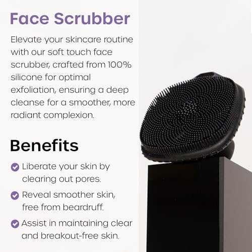 The Man Silicone Face Scrubber for Men – Gentle Exfoliator Face Massager – Removes Dead & Dry Skin – Facial Cleansing Brush (Black) Avelisse