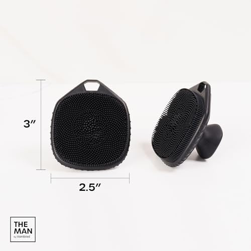 The Man Silicone Face Scrubber for Men – Gentle Exfoliator Face Massager – Removes Dead & Dry Skin – Facial Cleansing Brush (Black) Avelisse