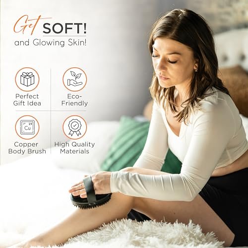 Copper Dry Brushing Body Brush for Lymphatic Drainage by HAPPY SOL - Ion Charged Copper Bristles for Glowing Skin, Improve Blood Circulation and Reduce Stress Avelisse