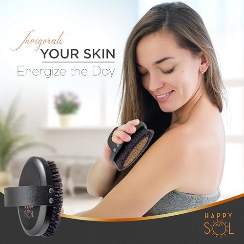 Copper Dry Brushing Body Brush for Lymphatic Drainage by HAPPY SOL - Ion Charged Copper Bristles for Glowing Skin, Improve Blood Circulation and Reduce Stress Avelisse