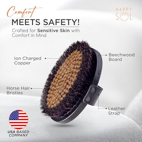 Copper Dry Brushing Body Brush for Lymphatic Drainage by HAPPY SOL - Ion Charged Copper Bristles for Glowing Skin, Improve Blood Circulation and Reduce Stress Avelisse