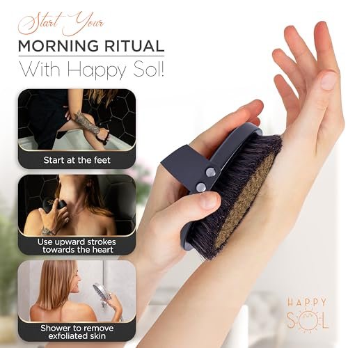 Copper Dry Brushing Body Brush for Lymphatic Drainage by HAPPY SOL - Ion Charged Copper Bristles for Glowing Skin, Improve Blood Circulation and Reduce Stress Avelisse