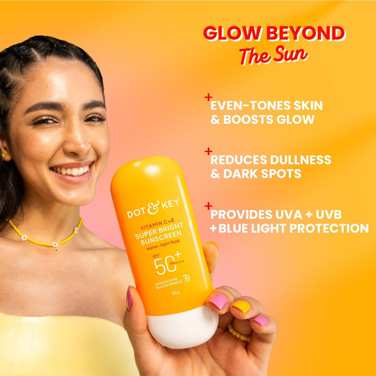 DOT & KEY Vitamin C + E Sunscreen SPF 50 | Water-Light Liquid Sunscreen for Face | UVA/UVB & Blue Light Protection | All Skin Types | 50g (1.76 oz) Avelisse