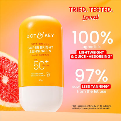 DOT & KEY Vitamin C + E Sunscreen SPF 50 | Water-Light Liquid Sunscreen for Face | UVA/UVB & Blue Light Protection | All Skin Types | 50g (1.76 oz) Avelisse