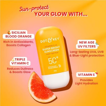 DOT & KEY Vitamin C + E Sunscreen SPF 50 | Water-Light Liquid Sunscreen for Face | UVA/UVB & Blue Light Protection | All Skin Types | 50g (1.76 oz) Avelisse
