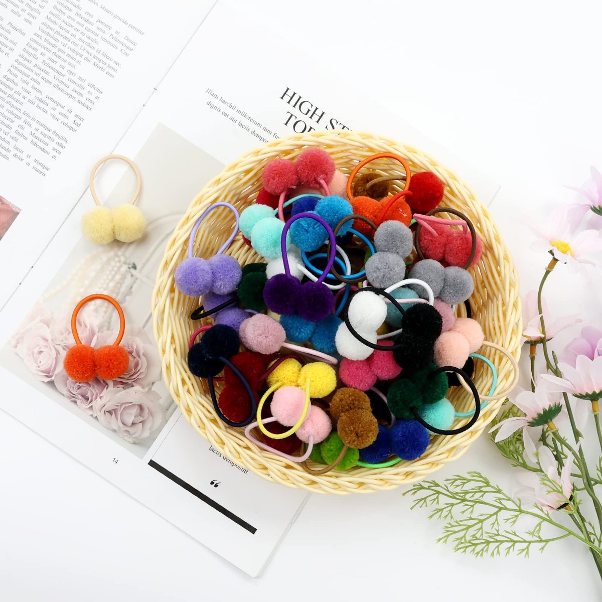 Dizila 48 Pieces Candy Colors Small Fuzzy Pompom Hair Ties for Baby Girls Kids Avelisse