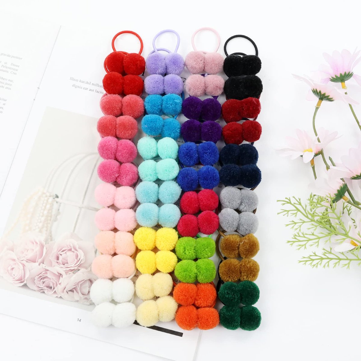 Dizila 48 Pieces Candy Colors Small Fuzzy Pompom Hair Ties for Baby Girls Kids Avelisse
