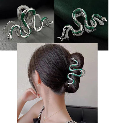 Fashionable Green Snake Design Metal Hair Claws - Non Slip 4.3" Big Hair Clips for Women Girls Gothic Halloween