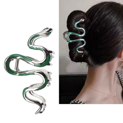 Fashionable Green Snake Design Metal Hair Claws - Non Slip 4.3" Big Hair Clips for Women Girls Gothic Halloween