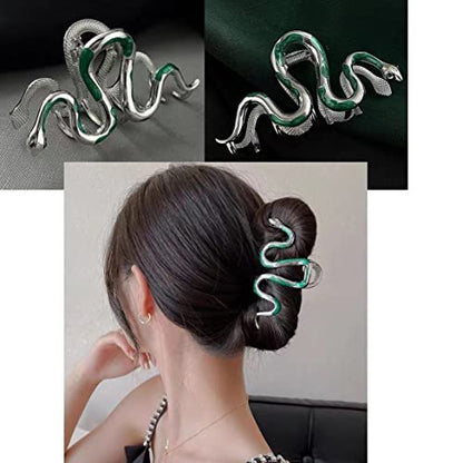 Fashionable Green Snake Design Metal Hair Claws - Non Slip 4.3" Big Hair Clips for Women Girls Gothic Halloween