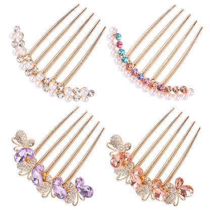 Pearl Rhinestone Butterfly Hair Fork Clips – Crystal French Twist Pins for Updo Buns, Vintage Styling Combs for Women & Girls (4-Pack, Colorful) Avelisse