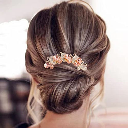 Pearl Rhinestone Butterfly Hair Fork Clips – Crystal French Twist Pins for Updo Buns, Vintage Styling Combs for Women & Girls (4-Pack, Colorful) Avelisse