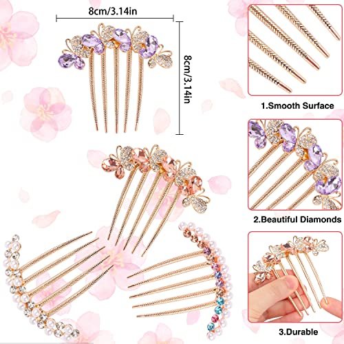Pearl Rhinestone Butterfly Hair Fork Clips – Crystal French Twist Pins for Updo Buns, Vintage Styling Combs for Women & Girls (4-Pack, Colorful) Avelisse
